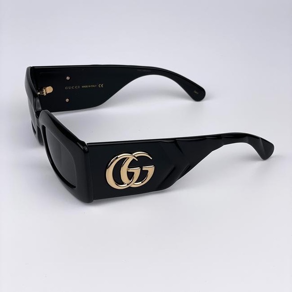 New - Auth Gucci Black Gray Gg0811s 001 Logo Rectangle Unisex Sunglasses - Picture 12 of 16
